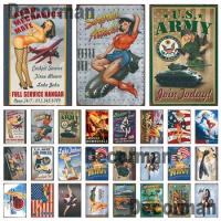 [ Mike86 ] Navy Airplane Pin up Army Tin Sign Hotel Pub Vintage Mural Iron Rust Painting art Poster Art 20*30 CM LT-1733