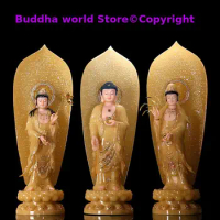 3PCS A set HOME shrine protection Buddhism jade XI FANG SANSHENG Guan yin Amitabha Mahasthamaprapta Buddha God statue Large 48CM