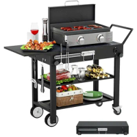 Portable Outdoor Grill Table Kitchen and Storage Organizer Folding Grill Cart Durable Solid Metal