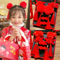 新年紅色頭飾發飾學生表演發夾發卡兒童女童過年拜年服中國風春節