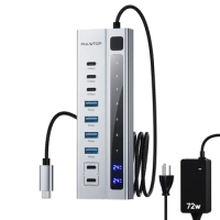 PULWTOP USB Hub Powered Support 10Gbps Data PD 45W Charging(Not Support Video) ，with 75W Adapter for iMac, MacBook Pro/Air, iPad