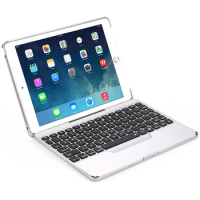 For iPad 9.7 2018 Removable Smart Case Stand Cover+Slim 7 Colors LED Backlight Aluminum Bluetooth Russian/Spanish Keyboard