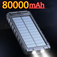 80000mAh External Battery Solar Power Bank Flashlight FAST Charging Portable Waterproof Powerbank for Smart Mobile Phone