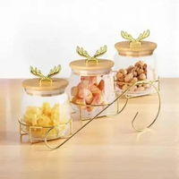 Stoples Kaca Mewah Dengan Rak Gold 3 Susun Toples Gula Permen Cemilan Lebaran 400ml WMO IF3380 Tutup