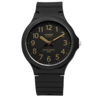 CASIO 卡西歐 經典清晰數字耐看設計橡膠腕錶 金x黑 MW-240-1B2 42mm