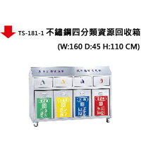 【文具通】TS-181-1 不鏽鋼四分類資源回收箱