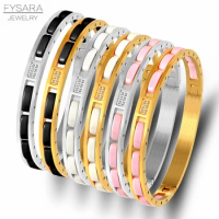 FYSARA Stainless Steel White Black Ceramic Bracelet Bangle for Women Men Fashion Crystal Screw Bangle Couple Lover Jewelry