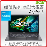 【2024.2 13代i3】Acer  Aspire5 A517-58M-393F 灰 薄型筆電 i3-1315U/FHD/16G/512G SSD/UMA/W11