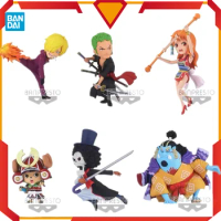 In stock Bandai Original One Piece Anime Figure WCF WT100 VOL1 Zoro Sanji Nami Chopper Burukku Jinbe Action Figure Toys