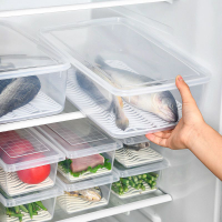 廚房冰箱收納盒瀝水保鮮盒長方形裝魚冷凍肉蝦海鮮魚盒冷藏密封盒