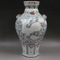 Blue and White Ceramic Bottle Vase Chinese Lion Kylin Pattern Bouquet Vase Hand-Painted Chinese Vases Large