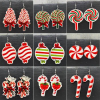 Red Innovation Red Christmas Candy Earrings Cute Crutches Lollipops Wooden Earrings Happy Christmas Jewelry Gifts
