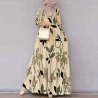 Váy Maxi Bohemian Cho Phụ Nữ Hồi Giáo, In Hoa, Tay Áo Dài, Thích Hợp Cho Kỳ Nghỉ Và Chống Nắng, Phát