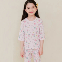 【ttasom】正韓製天絲莫代爾棉7分袖家居服套裝 - 粉色花朵(現貨速達)