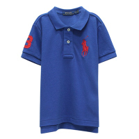 Ralph Lauren 童裝刺繡數字3經典大馬短袖POLO衫-藍色(2/2T)