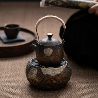 浮雕蓮蓬功夫茶壺單壺窯變鎏金日式復古陶瓷茶具提梁壺溫茶爐套裝