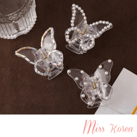 【MISS KOREA】透明抓夾 水晶抓夾/韓國設計浪漫珍珠透明水晶蝴蝶結造型抓夾 鯊魚夾(B款)
