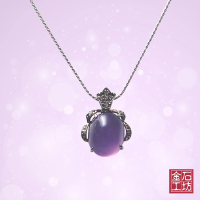 【金石工坊】天然紫玉髓10x12寶石造型墜鍊 925純銀鑲嵌(母親節禮物)