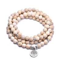 8MM Natural Cinnamomum Camphor Wood Beads 108 Mala Bracelets Life Tree Charm Healing Yoga For Women And Man Jewelry