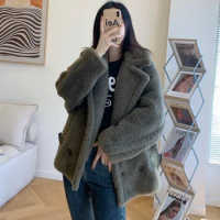 New MM Teddy Bear Coat Short Jacket Teddy Alpaca Fur Coat Women Fashion Turn-down Collar Long Sleeve Fur Jacket Female Winter