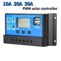 Solar Charge Controller Solar Panel Controller 12V/24V Adjustable LCD Display Solar Panel Battery Regulator with USB Port