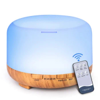 500ML Aroma Diffuser Wood Grain Color, 5V 2A Essential Oil Aromatherapy Diffuser Humidifier with Remote Control for Home Office