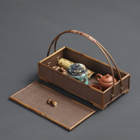 老竹藤編席日式食盒手提籃 茶室禪意裝飾擺件 茶道配件茶具收納盒