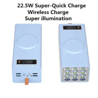 DIY Super-big Capacity Power Bank Case 5V 9V 12V 5A USB PD 22.5W VOOC Wireless Charge 18650 Battery Super Illumination