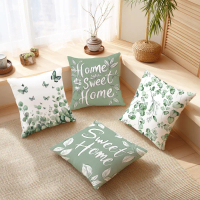4 chiếc, vỏ gối in họa tiết một mặt, họa tiết lá khuynh diệp xanh, vỏ gối Sweet Home, 15 75*15. 75 i
