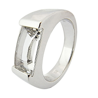萬寶龍MONTBLANC 壓印LOGO透明寶石鑲飾寬版戒指(銀)
