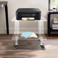 Printer Stand 2-Tier Clear Acrylic Under Desk Printer Table with Wheels Modern Freestanding Rolling Cart for Office &amp; Home