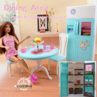 for original for barbie kitchen dollhouse Furniture kitchen table refrigerator set girl toy for barbie accessories house