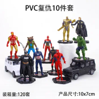 New Hot Toys 10pcs/set Doll Model Marvel The Avengers Anime Figures Spider-Man Thor Iron Man Superman Car Decoration Fans Gifts