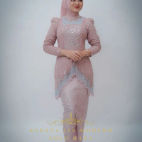 Kebaya Modern Gardeny Soft Pink Payet Ice Blue Pita Rumbai