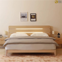 【WAKUHOME 瓦酷家具】Aurora北歐橡木LED小夜燈5尺雙人床組-附插座不含床墊-B001-695
