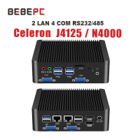 สินค้าใหม่ BEBEPC Industrial Mini PC Fanless Celeron J4125 Quad-Core N4000 2 LAN 4 COM คอมพิวเตอร์ตั้งโต๊ะ Windows 10 Pro Linux WIFI Minipc
