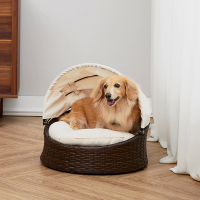 【Teamson pets】編織貝殼型寵物床 可拆換洗床墊/伸縮敞篷/寵物窩/貓窩/狗窩/睡窩