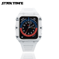 【STAR TIME】Apple Watch 4/5/6/7/SE 蘋果手錶保護殼/錶殼 白色系碳纖維 矽膠錶帶 44mm/45mm(G21045-1W)