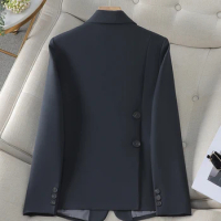 Female Formal Blazer Women Gray Blue Black Solid Long Sleeve Office Ladies Work Wear Jacket Coat For Autumn Winter