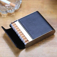 Leather Cigarette Case Box - Regular Size Cigarette Pocket Holder, Cigarette Carrying Case for Men and Women (Black）