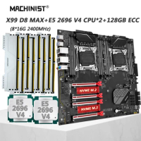 MACHINIST X99 D8 MAX X99 Dual CPU Motherboard Combo LGA2011-3 Xeon Kit E5 2696 V4 CPU*2pcs DDR4 RAM 128GB Memory USB3.0 NVME M.2