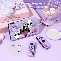 Skeleton Switch Protective Case Bundle with 4pcs Grip Caps For Nintendo Switch OLED，for Switch NS Cover，Switch Game Accessory