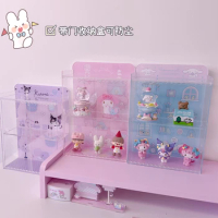 Sanrio Desktop with Door Storage Box Little Twin Stars Mymelody Kuromi Doll Ornament Display Stand Storage Cosmetic Girl Gift