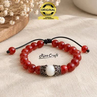 Gelang Aesthetic Batu Alam Akik Kristal Giok Garnet Merah Untuk Wanita Dan Pria Serut Tali Asli 100%