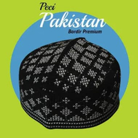 Peci kopiah pakistan bordir hitam motif putih ukuran anak & dewasa harga terjangkau kualitas bagus 4