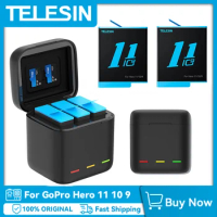 TELESIN Battery For GoPro Hero 10 11 9 1750 mAh Battery 3 Ways Fast Charger Box TF Card Storage For GoPro Hero 9 Accessories