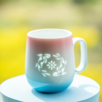 山水間好運錦鯉玲瓏杯文創陶瓷馬克杯高顏值辦公生日禮品杯子女男
