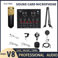 Audio Interface V8 Usb Sound Card Audio Microphone Webcast Live Sound Card External Usb Bluetooth Function For Phone PC Dropship