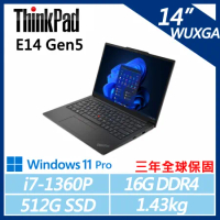 【ThinkPad】E14 Gen5 14吋商務(i7-1360P/16G/512G/W11P/三年保)