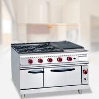 Commercial Kitchen Equipment Gas Range Outdoor Stove Gas Cooker Cabinet With 4-Burners &amp; Lava Rock Grill Rack &amp; Oven